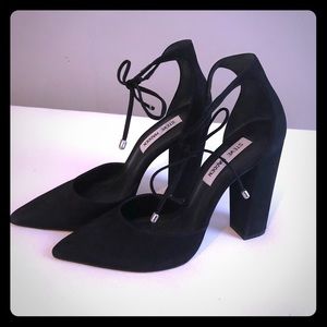 Black Steve Madden Block Heels Ankle Tie 7.5